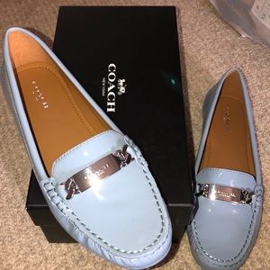 Patent leather baby blue coach loafer